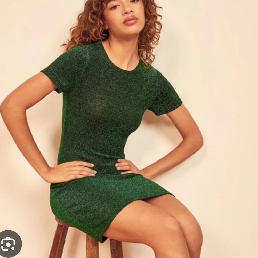 Reformation Sparkle Green Holiday Mini Dress size Xs